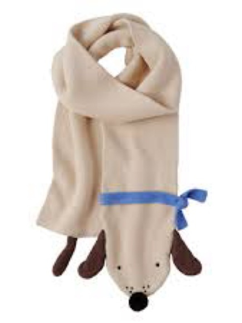 Beige Puppy Scarf with Blue Bow
